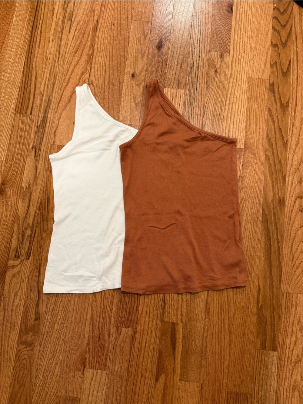 Copper and White Ribbed One Shoulder Tanks - Pack of 2